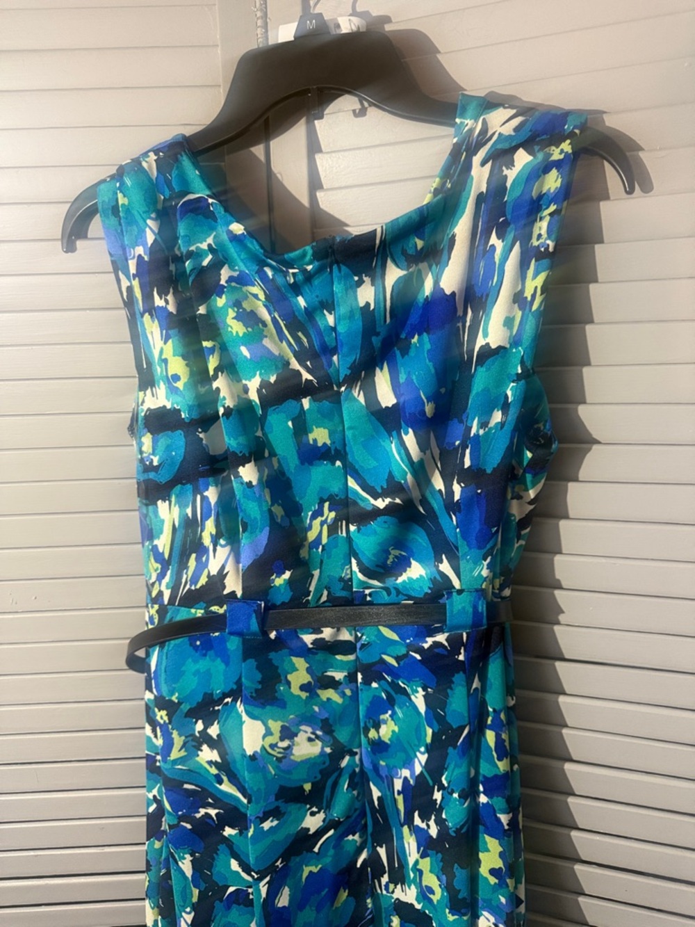 Shelby & Palmer Teal and Navy Abstract Tie-Waist Midi Dress - Picture 6 of 11